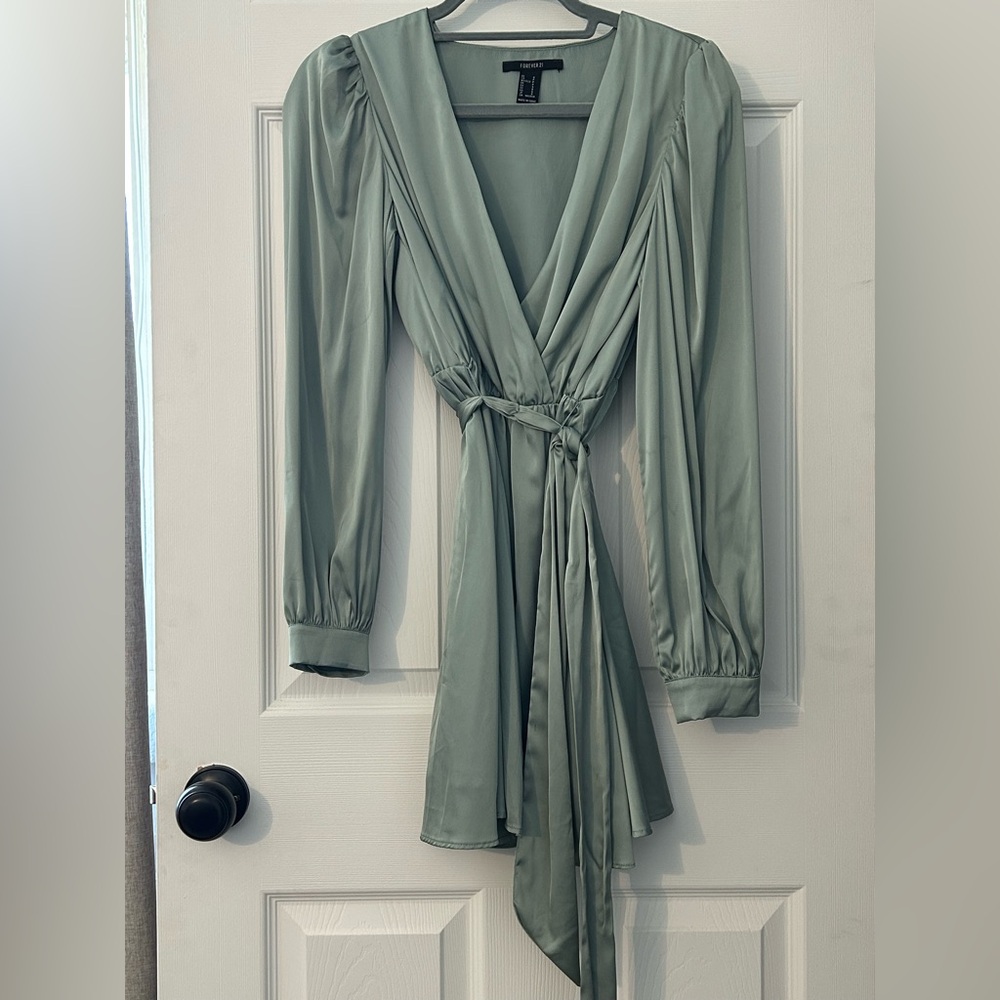 Mock Wrap Mini Dress in Sage NWOT